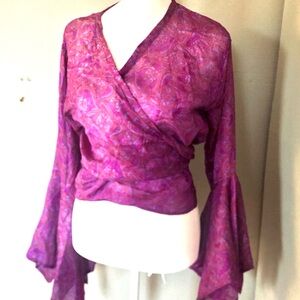 100% Silk Colorful Elegant Purple Tie wrap Top.